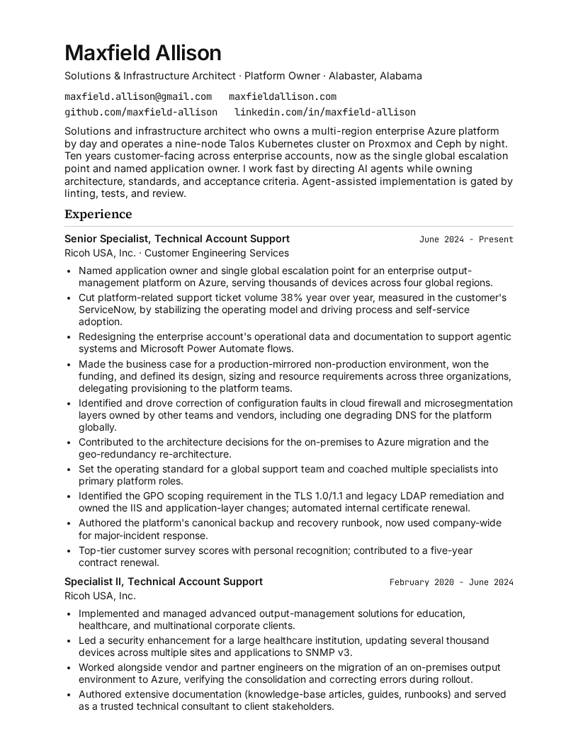 First page of the resume PDF